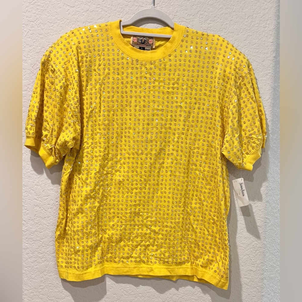 Vintage 1990 Gene Ewing Yellow Sequin Top | NWT Neiman Marcus | Large
